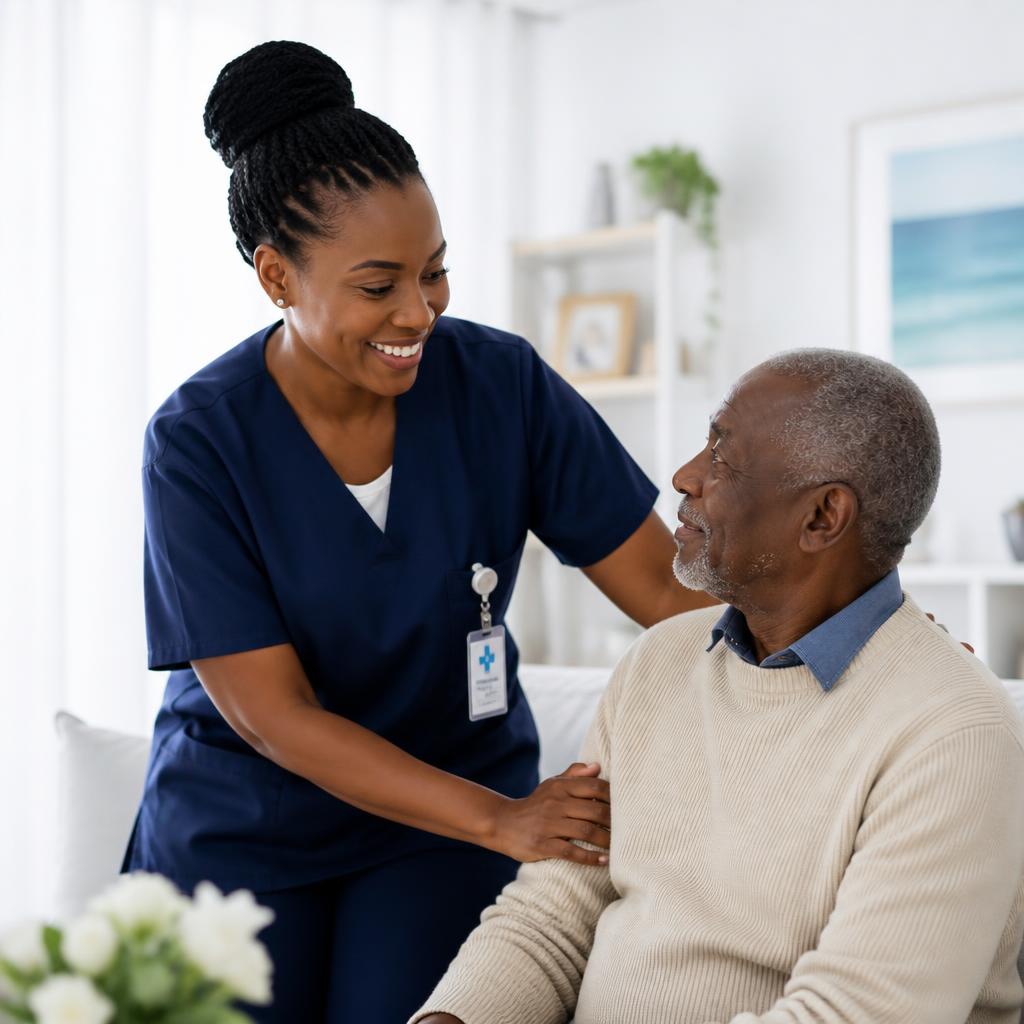 Nurse caring for a patient at home